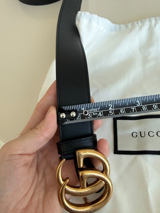 Gucci GG Marmont Double G Black Leather Belt Antique Gold Buckle Unisex main image 11